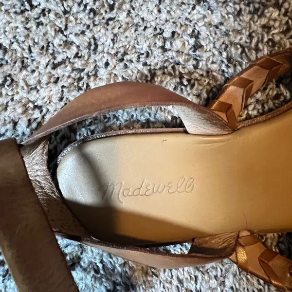 Madewell Tan Leather Braided Strappy Gladiator‎ Toe Loop Sandals Women 9.5 Flat - Image 3