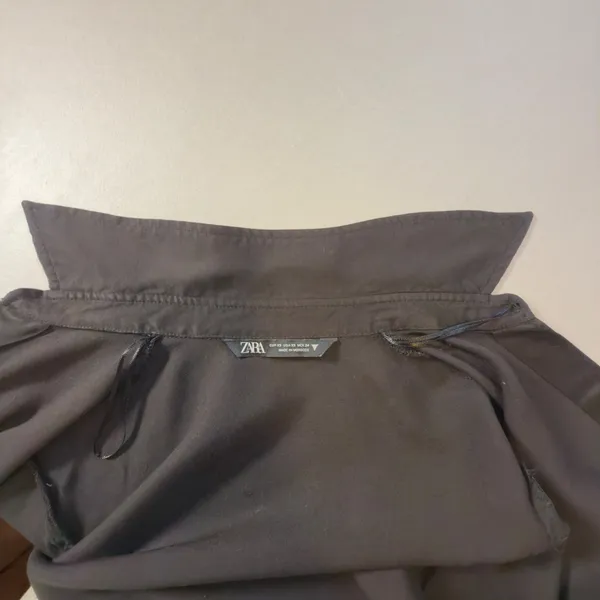 Zara Black Crop Poplin Shirt Long Sleeve Wrap Tie Waist XS EUC Collar Blouse - Image 7