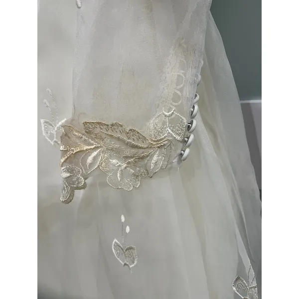 Vintage 80s‎ Victorian Revival Wedding Dress Ivory High Neck Sheer Lace Illusion - Image 4