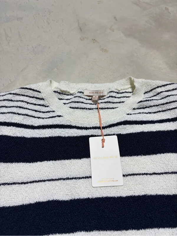 Skies are blue NWT terry cloth Striped Sweater tank navy medium MSRP$53 - Image 2