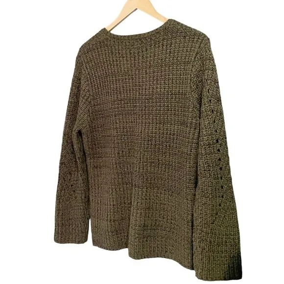 John + Jenn Constance Sweater M Olive Green V Neck Open Knit Oversized Revolve - Image 9