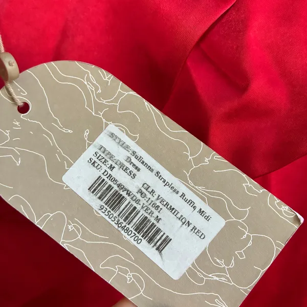 NWT Meshki Sulianna strapless ruffle midi dress vermillion red women's size M - Image 4