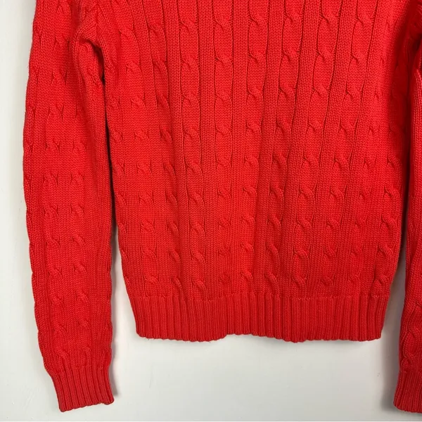 Ralph Lauren Sport Womens Cable Knit Sweater Sz Small Coral Orange Cotton - Image 11