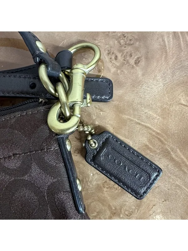 Coach Signature Sateen File Crossbody Bag Brown Black Style 43107 - Image 4