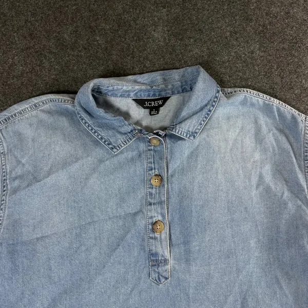 J.Crew Always Women Light Wash Denim Popover Shirt Blue Long Sleeve Cotton Small - Image 9