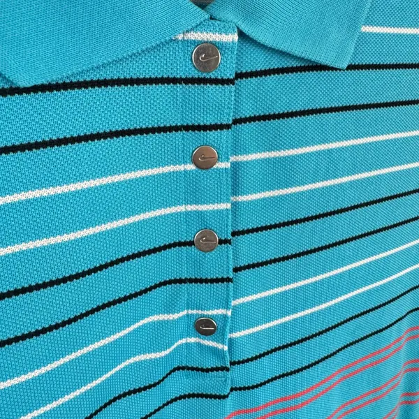 Nike‎ Golf Dri-FIT Womens Blue Striped Short Sleeve Polo Shirt Large L Sporty - Image 3