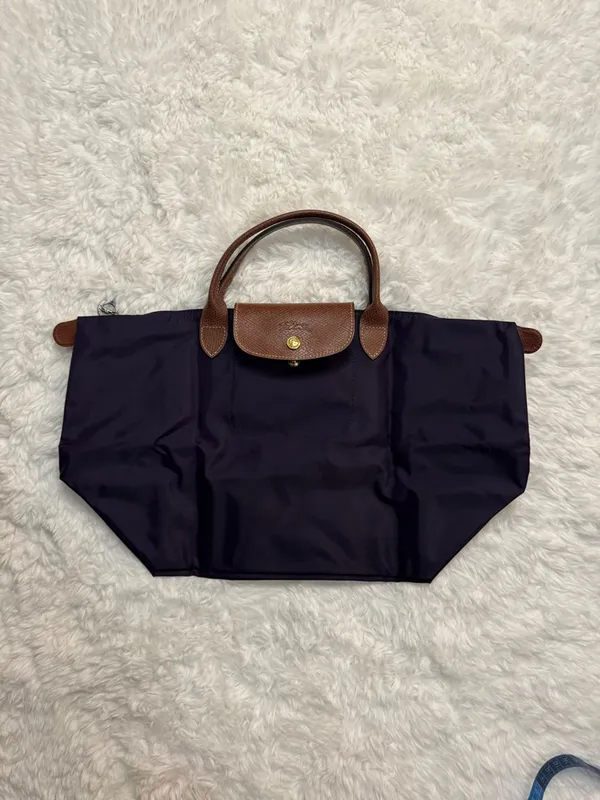 Longchamp Purple Le Pliage Tote with Brown Leather Trim - Image 16