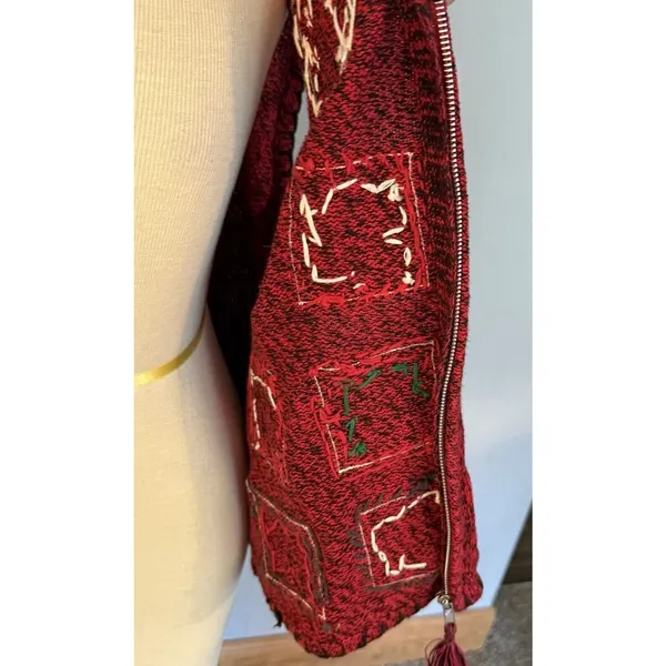 Erika VTG Ugly Christmas Sweater Vest‎ Red Size LG Embellished Zip Embroidered - Image 4