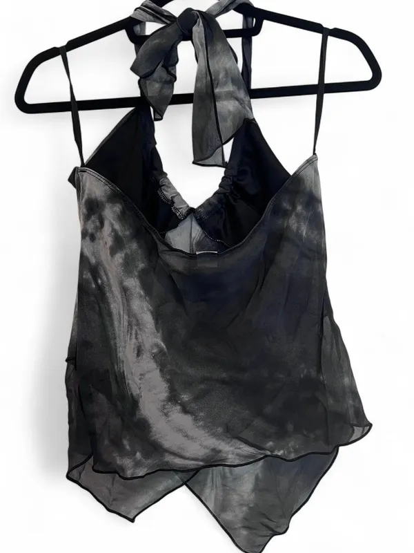 Black Y2K Tie Dye Halter Top Asymmetrical Hem - Image 4