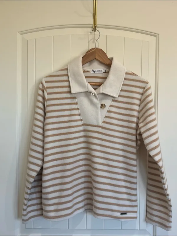Carve Designs Clara Fleece Pullover in Birch Even Stripe - Image 4