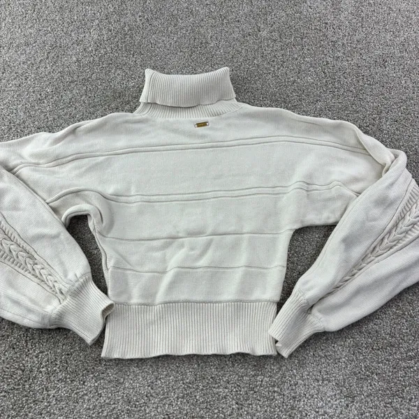 Guess Cream‎ Knit Turtleneck Sweater Balloon Sleeve Cable Knit Casual Retro VTG - Image 9