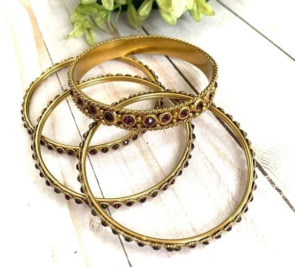 4 bangle bracelets festival ready boho rhinestone Purple - Image 2