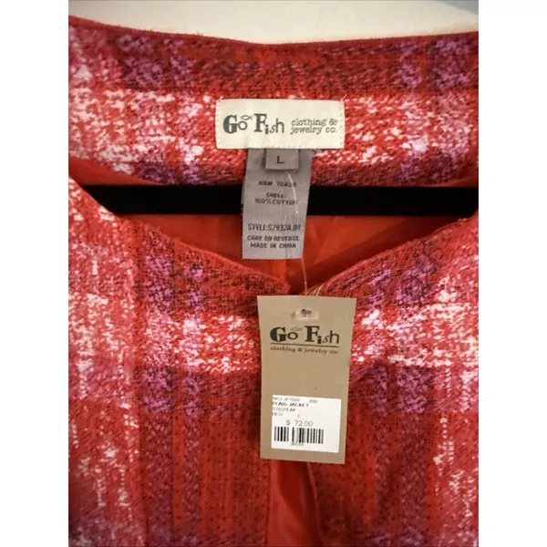 Go Fish Clothing & Jewelry Co. Red & Pink Plaid Jacket‎ Large NWT Coastal - Image 4