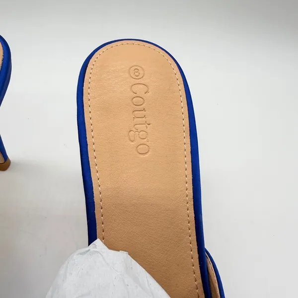 Coutgo Womens Royal Blue Satin Rhinestone Buckle Pointed Toe Mules Stiletto Sz 8 - Image 9