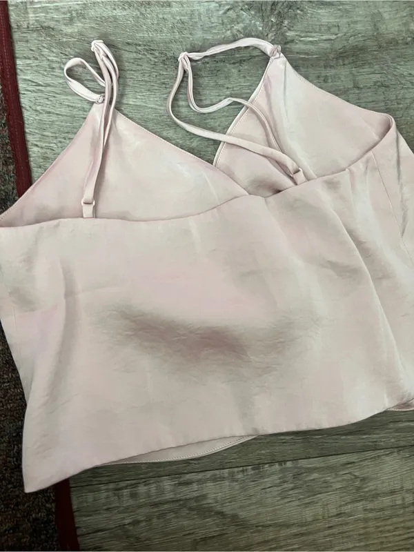 Aritzia Wilfred Blush Pink Satin Ruched Cami Top - Image 8
