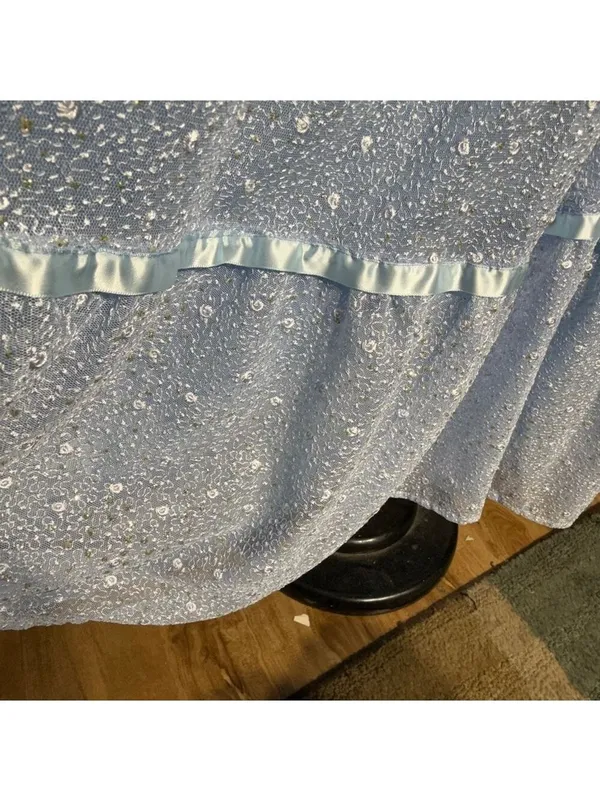 Vintage Beaded Floral Appliqués Peasant Dress Blue XL - Image 13