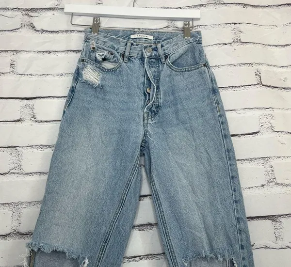 PacSun Ultra High Rise Slim Fit Jeans Light Wash Button Fly Size 23 Distressed - Image 6