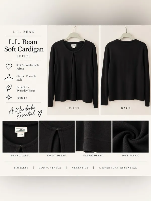 L.L. Bean Soft Cardigan Black Petite Size undefined - Image 2