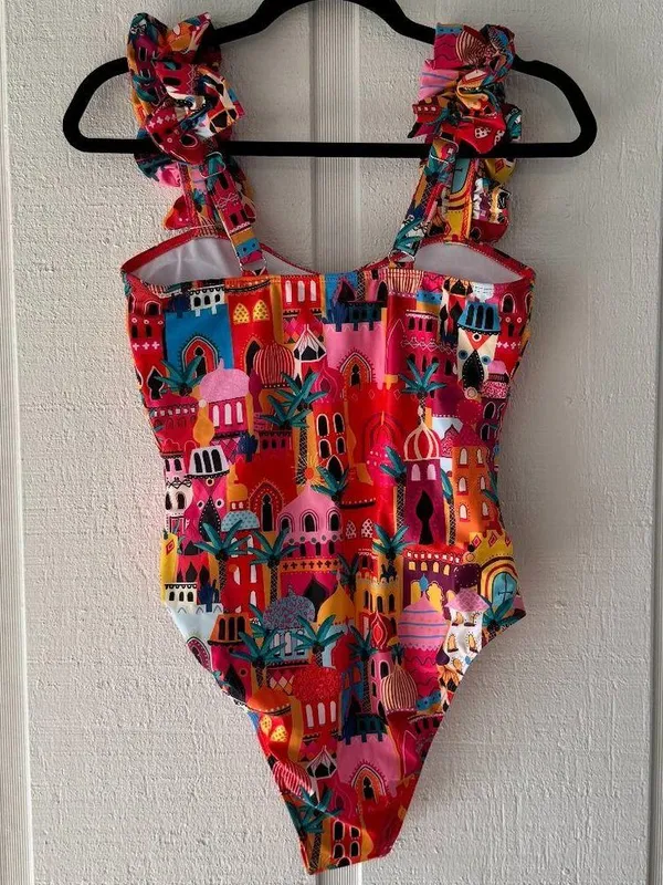 SPORLIKE Women One Piece Swimsuit Ruffle Adjustable Straps Bathing Suit Tummy Co - Image 3