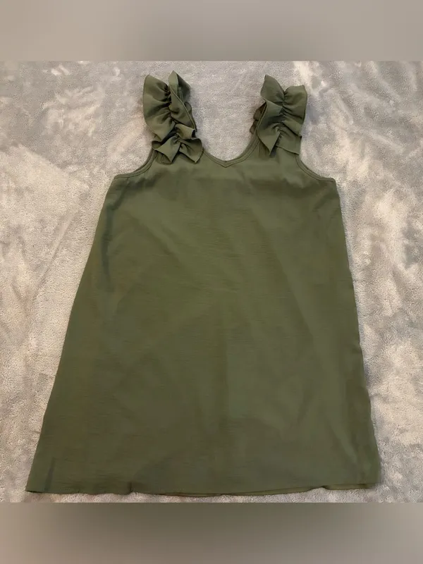 Entro Women’s Olive Green Ruffle Shoulder Dress Size Small - Image 2