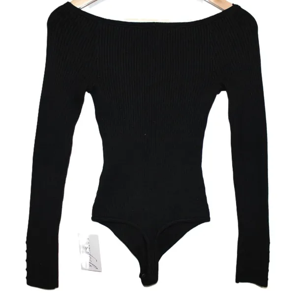 Womens Abercrombie & Fitch Black Ribbed Knit V-Neck Long Sleeve Bodysuit Size XS - Image 2