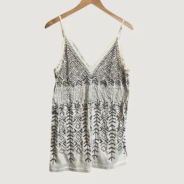 Free People Ivory Beaded Sequin Geometric Embellished Cami Tank Top XS - Image 2