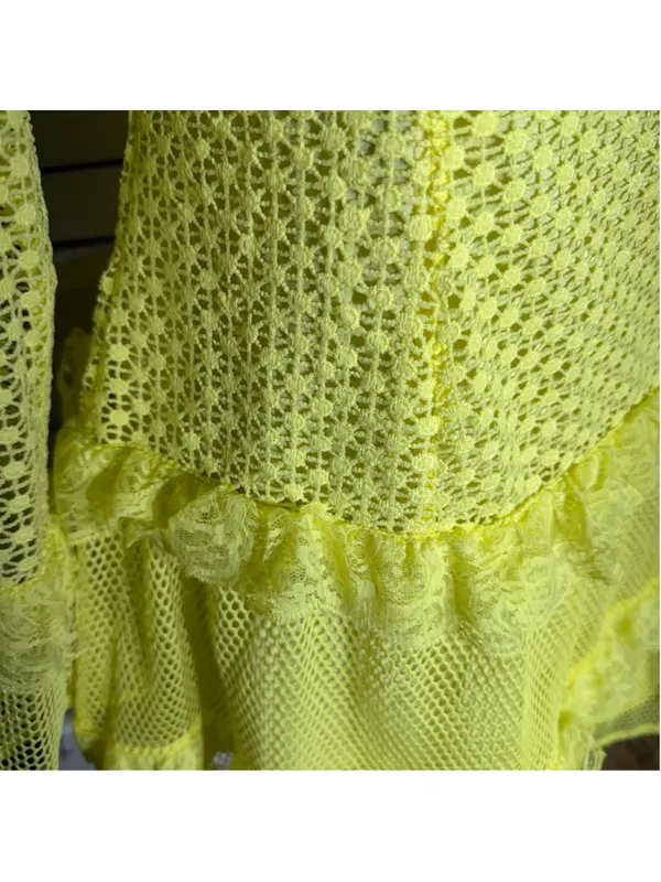 Simplee Apparel Retro rare neon mini dress mesh lace off shoulder cosplay pollypocket dollcore S - Image 9