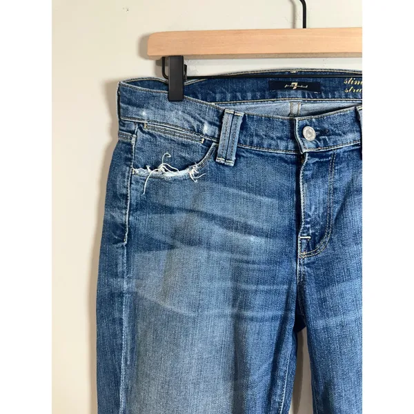 7 For‎ All Mankind Slim Straight Medium Wash Blue Jeans AU8090525A Womens 27 - Image 3
