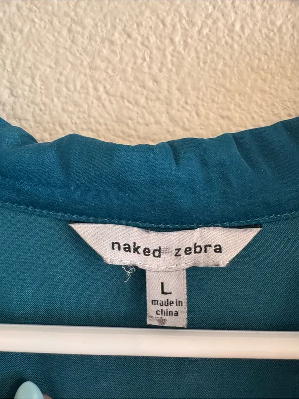 Naked Zebra Teal Button-Front Long Sleeve Blouse - Image 2