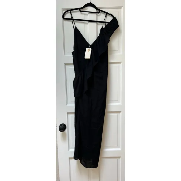 NWT NEW For Love and Lemons Black Flamenco‎ Maxi Dress Large LBD Off-Shoulder - Image 4