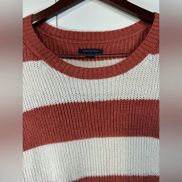American‎ eagle Striped Knit Sweater Coral White Oversized Casual Cozy Top M - Image 9