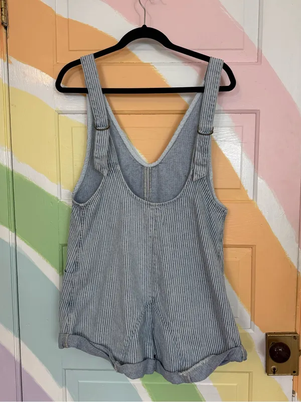We The Free Free People High Roller Railroad Stripe Cotton Overalls Sz XS 🧡🍄 - Image 6