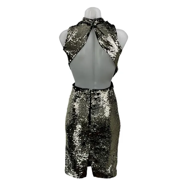 H&M Women's Black Silver Sleeveless Metallic Sequin Cutout Bodycon Midi Dress 4 - Image 3
