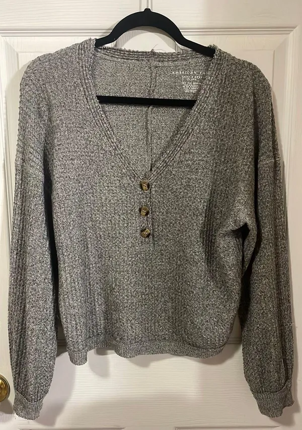American Eagle Gray Button Front Sweater - Image 2