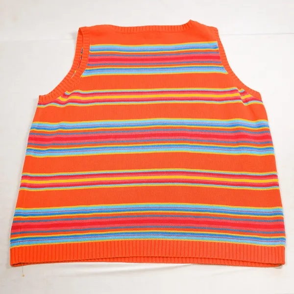 Lauren Ralph Lauren Sweater Vest Womens 3X Orange Striped Cotton Knit Multicolor - Image 4