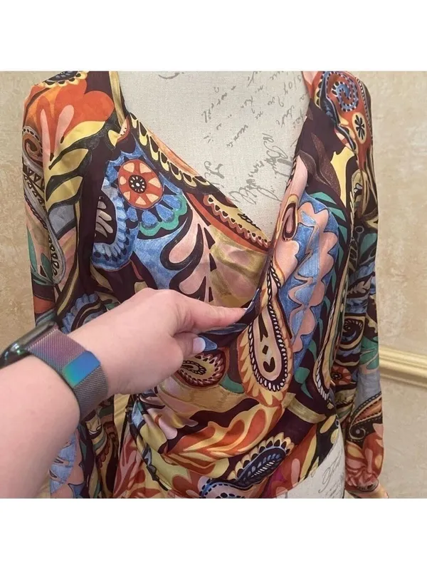 Zara Multicoloured Scarf Print Crossover Satin V-Neckline Blouse Top Paisley M - Image 4