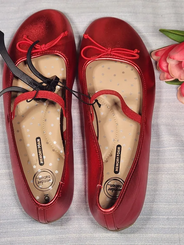 Wonder Nation women Metallic Red Mary Jane Ballet Flats Shoes Memory Foan Size 6 - Image 5
