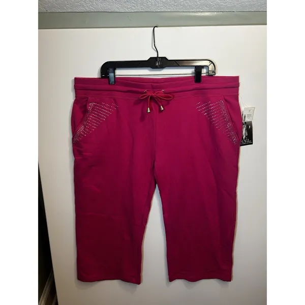 Active USA NYL New York Laundry Pink Rhinestone Capri Lounge Pants 2X NWT Plus Size - Image 7