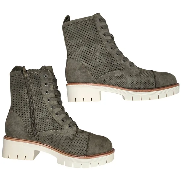 MIA Womens‎ Olive Green Perforated Lace Up Ankle Boots Lug Heel Side Zip 6.5 NEW - Image 3