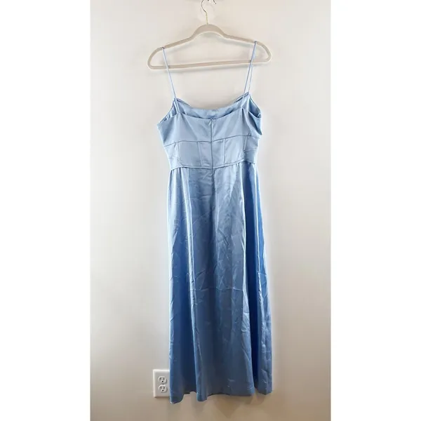 ZARA Satin Corset Style Top Sleeveless Maxi Slip Dress with Slit Sky Blue Medium - Image 4