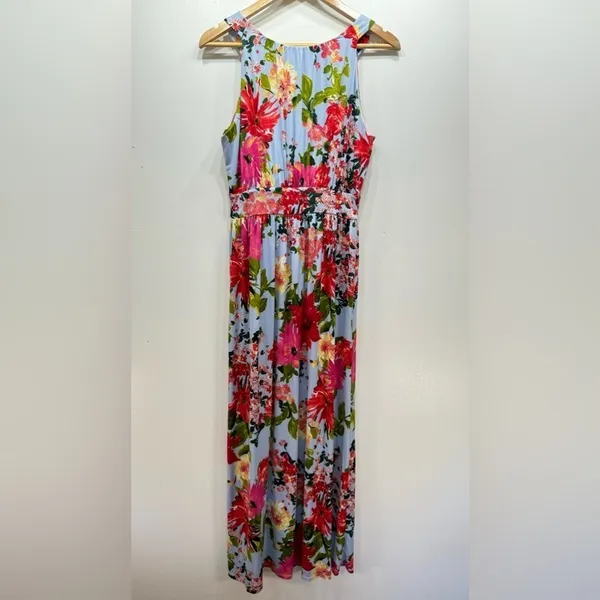 Tropical Floral Print Halter Maxi Dress Baby Blue Gilli ModCloth Vacation Party - Image 7