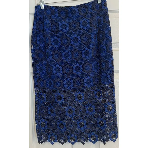 Sandro Paris‎ Lagon Skirt Royal Blue Size 3 (30” Waist) Lace Crochet Overlay - Image 2