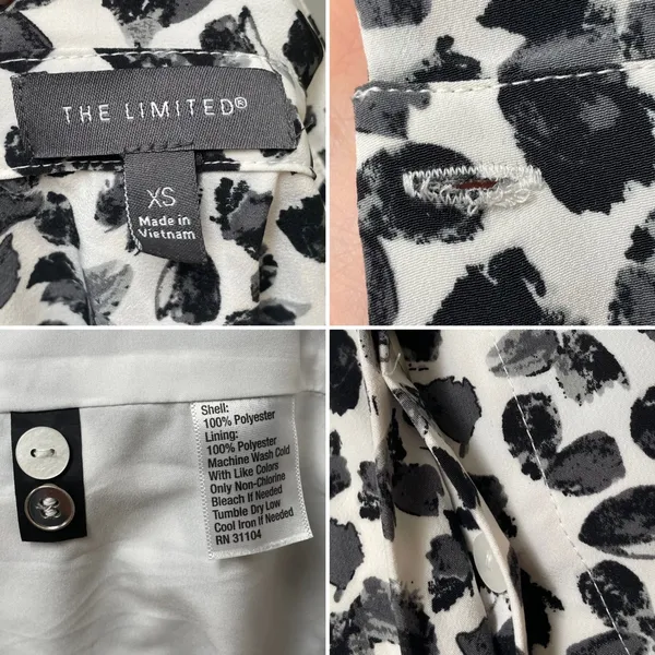 The Limited‎ Shirt Dress Women XS Black White NO BELT Abstract Print 3/4 Sleeve - Image 8