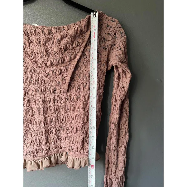 Free People Boho Rose Lace Long Sleeve Crop Top with Ruffle Trim - Image 9
