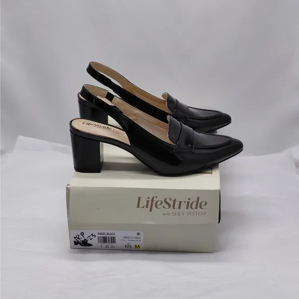 LifeStride Womens Angel Slingback Loafer Pump Sz 6.5 M Black Patent Office Shoe - Image 2