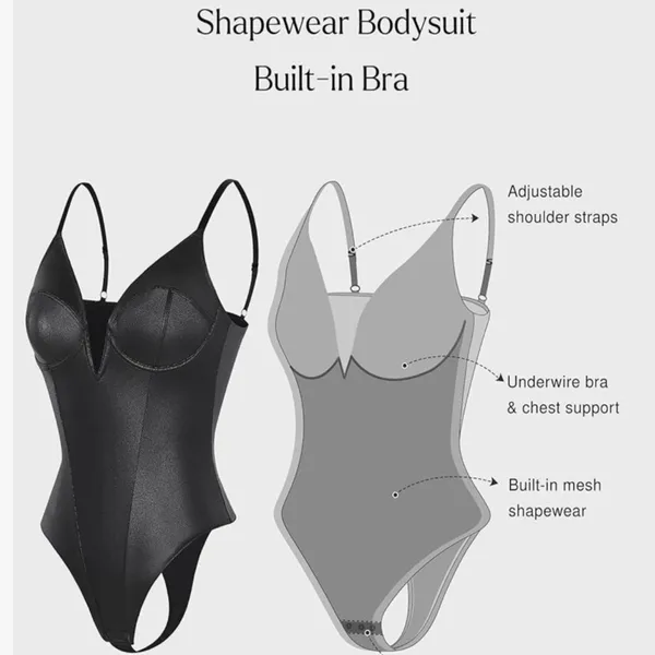 NWT Popilush Black Faux Leather Corset Top‎ Shapewear Bodysuit - Large - Image 2