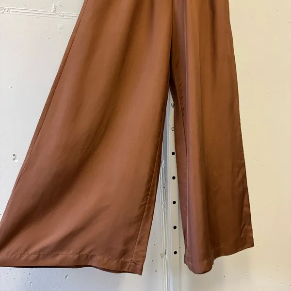 Jac + Jack Silk‎ Minimalist Contemporary High Waist Wide Leg Pants Tan Sz 8 - Image 5