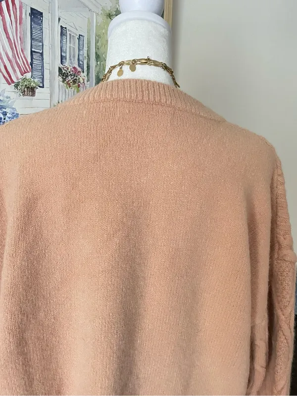 Aelfric Eden Tan Beige Diamond Cable Knit Oversized Pullover Sweater Small - Image 4