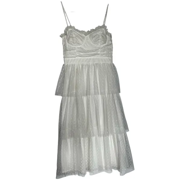 Lulus 2010s Ivory Swiss Dot Mesh Bustier Tiered Dress Medium - Image 2