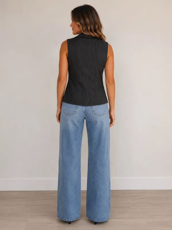 SHEIN Black Pinstripe Sleeveless Blazer Vest - Image 2